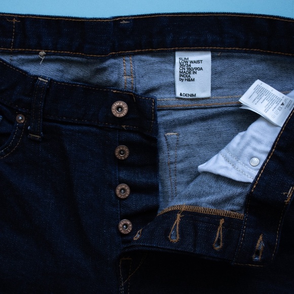 H&M Slim Low Waist 36/34 Indigo Button Up Jeans - Picture 4 of 4